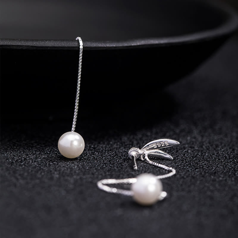 Pearl and Silver Leaf Threader Earrings — product view 4