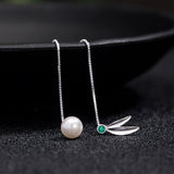 Pearl and Silver Leaf Threader Earrings — product view 6