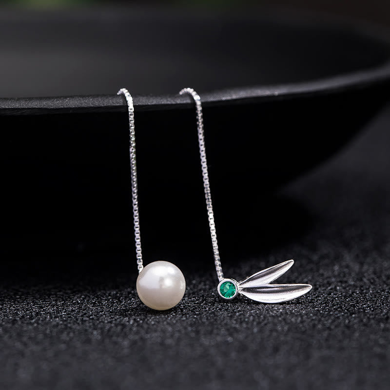 Pearl and Silver Leaf Threader Earrings — product view 6