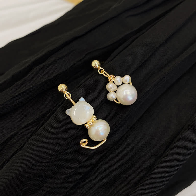 Pearl Cat Paw Stud Earrings — product view