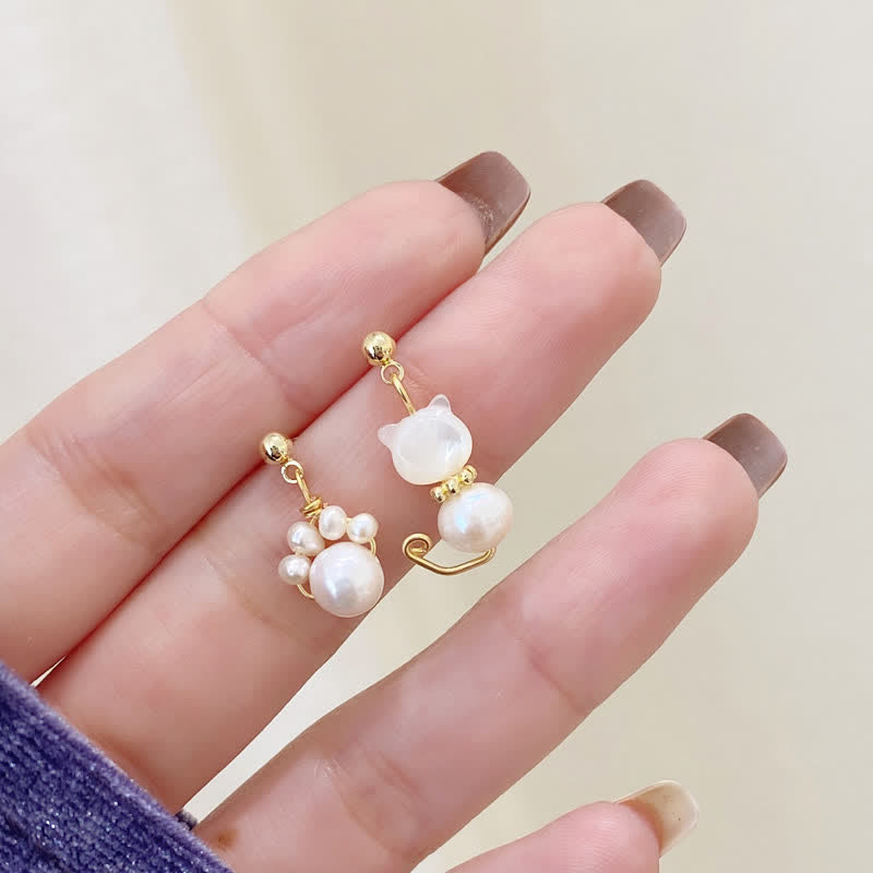 Pearl Cat Paw Stud Earrings — detail view 2