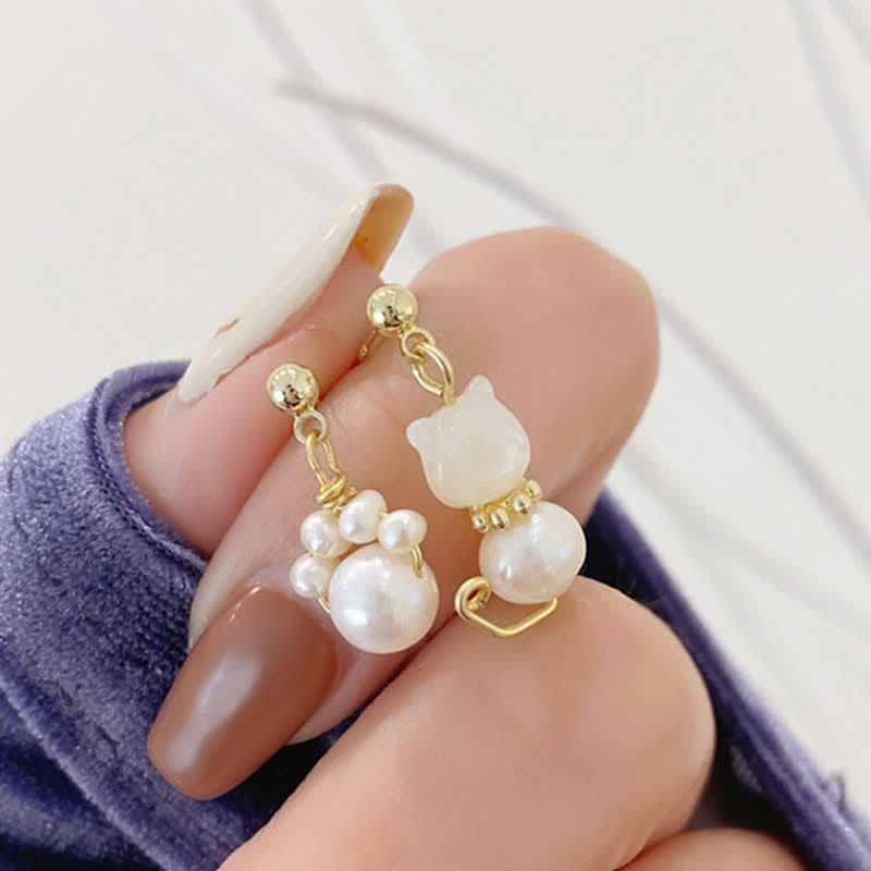 Pearl Cat Paw Stud Earrings — detail view 5