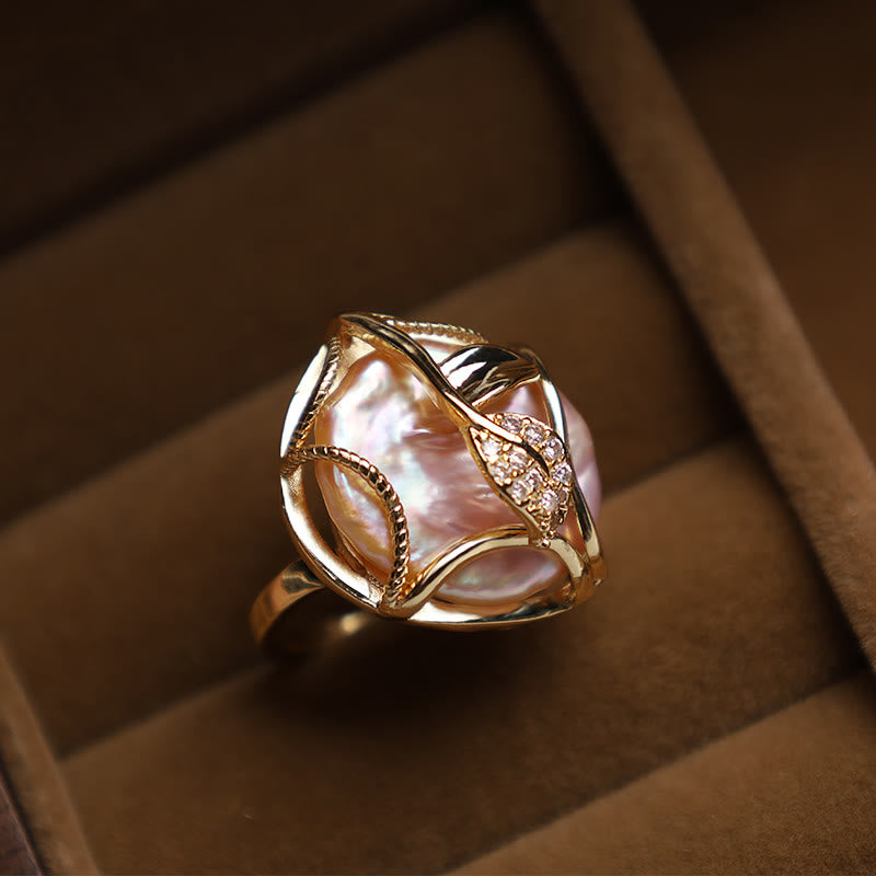 Pearl Flower Gold-Plated Ring — detail view 2