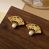 Pearl Openwork Fan Stud Earrings — product view 1