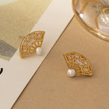 Pearl Openwork Fan Stud Earrings — product view 2