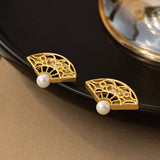 Pearl Openwork Fan Stud Earrings — product view 3