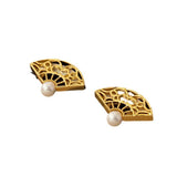 Pearl Openwork Fan Stud Earrings — product view 5