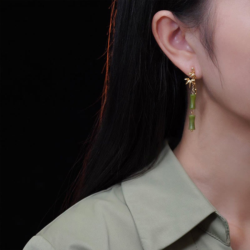 Peridot Bamboo Leaf Drop Earrings — product view 4