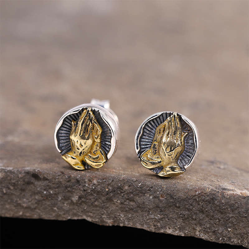 Praying Hands Silver Stud Earrings — product view
