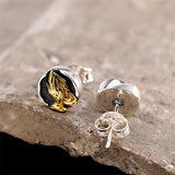 Praying Hands Silver Stud Earrings — detail view 3