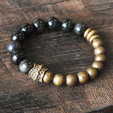 Rainbow Obsidian and Brass Bead Bracelet — product view