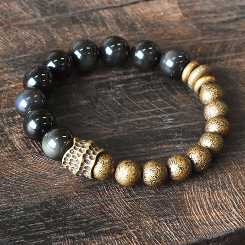 Rainbow Obsidian and Brass Bead Bracelet — product view