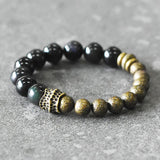 Rainbow Obsidian and Brass Bead Bracelet — detail view 2