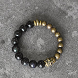 Rainbow Obsidian and Brass Bead Bracelet — detail view 3