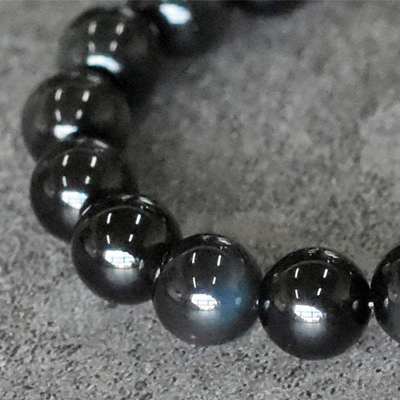 Rainbow Obsidian and Brass Bead Bracelet — detail view 6