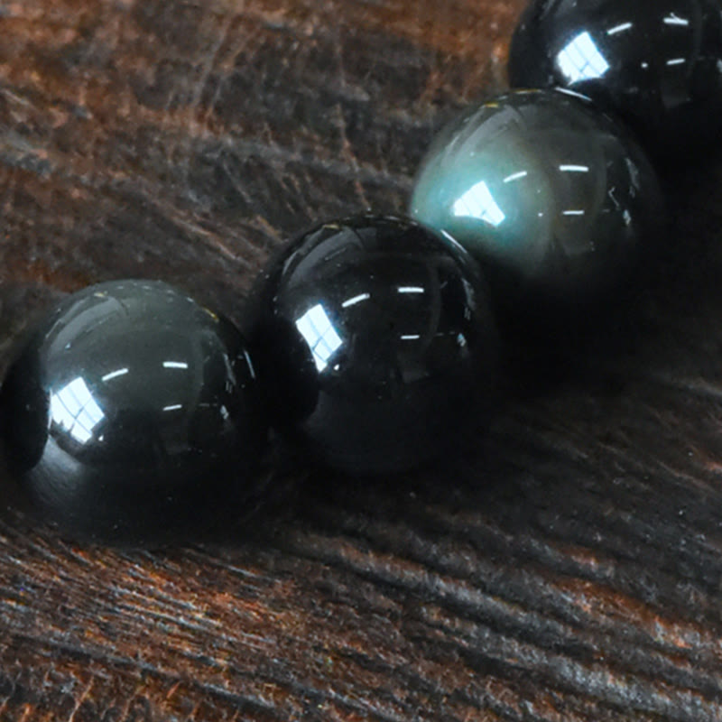 Rainbow Obsidian and Brass Bead Bracelet — detail view 7