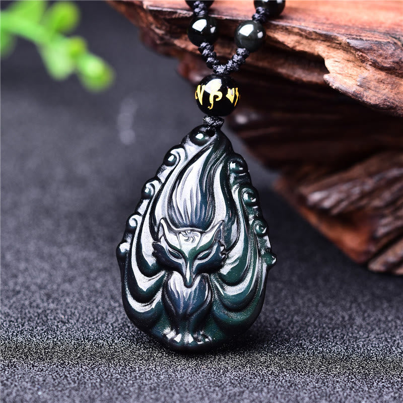 Rainbow Obsidian Fox Cord Necklace — product view