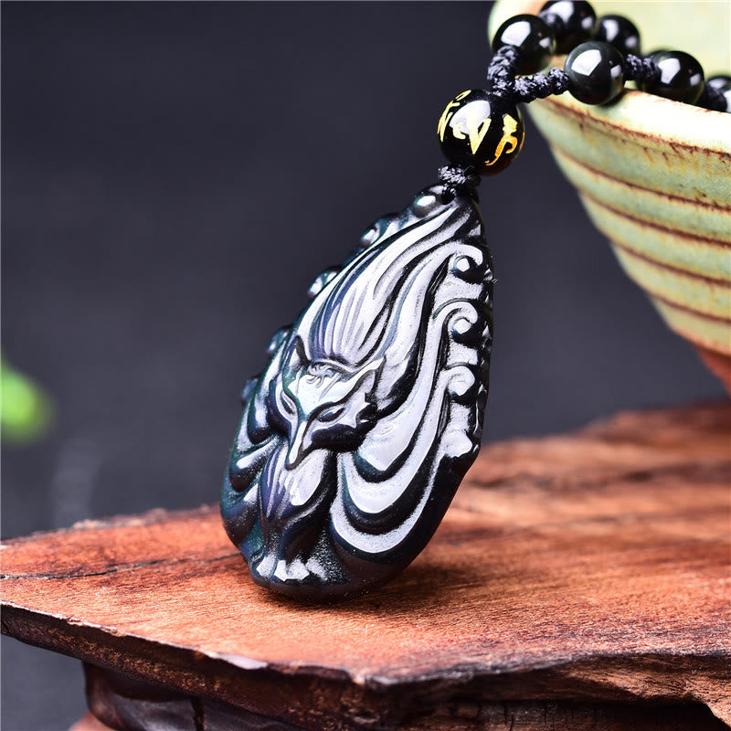 Rainbow Obsidian Fox Cord Necklace — detail view 3