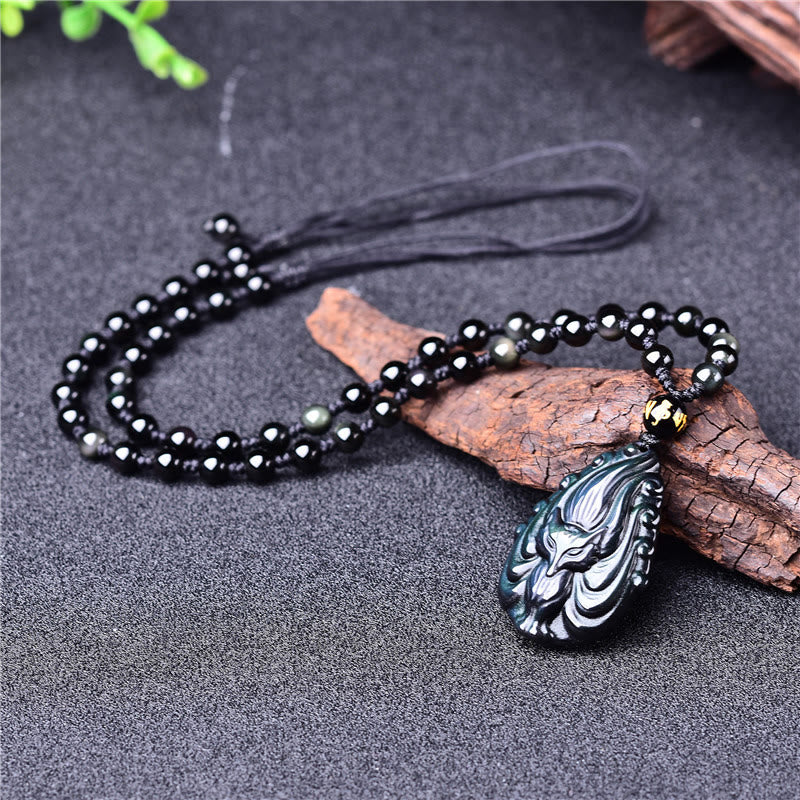Rainbow Obsidian Fox Cord Necklace — detail view 6