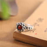 Red Agate Lotus Silver Ring — detail view 2