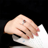 Red Agate Lotus Silver Ring — detail view 3