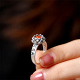 Red Agate Lotus Silver Ring — detail view 4