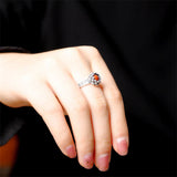 Red Agate Lotus Silver Ring — detail view 5
