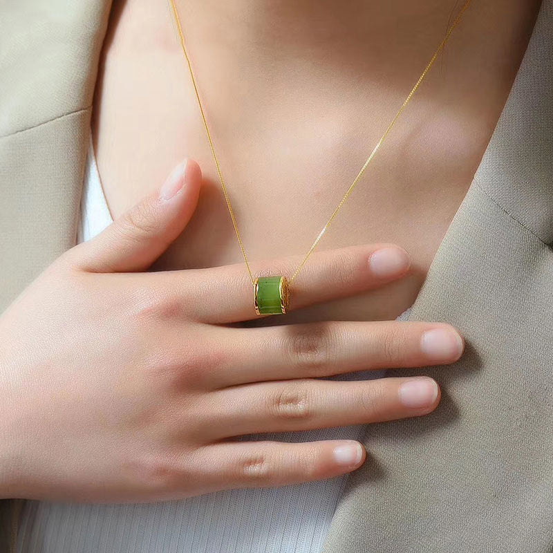 Round Jade Silver-Plated Necklace — detail view 3