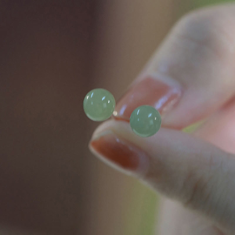 Round Jade Silver Stud Earrings — product view