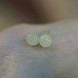 Round Jade Silver Stud Earrings — detail view 2