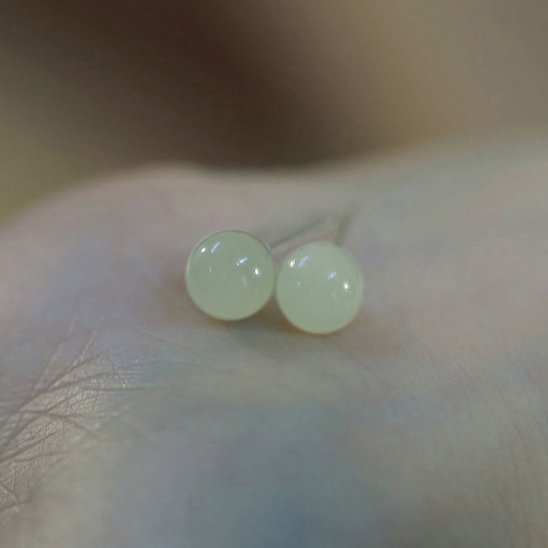 Round Jade Silver Stud Earrings — detail view 2