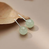 Round Jade Silver Stud Earrings — detail view 3