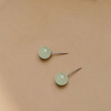 Round Jade Silver Stud Earrings — detail view 4