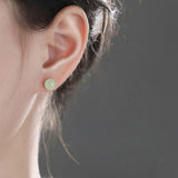 Round Jade Silver Stud Earrings — detail view 5