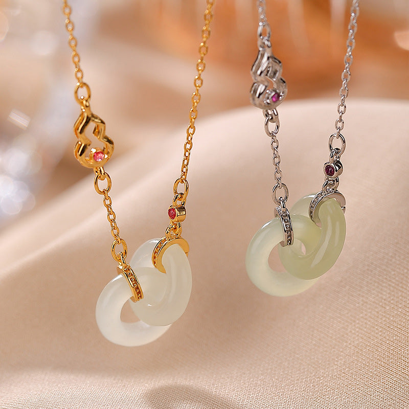Round Jade Sterling Silver Necklace — detail view 2
