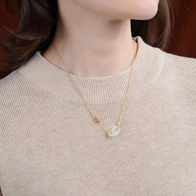 Round Jade Sterling Silver Necklace — detail view 3