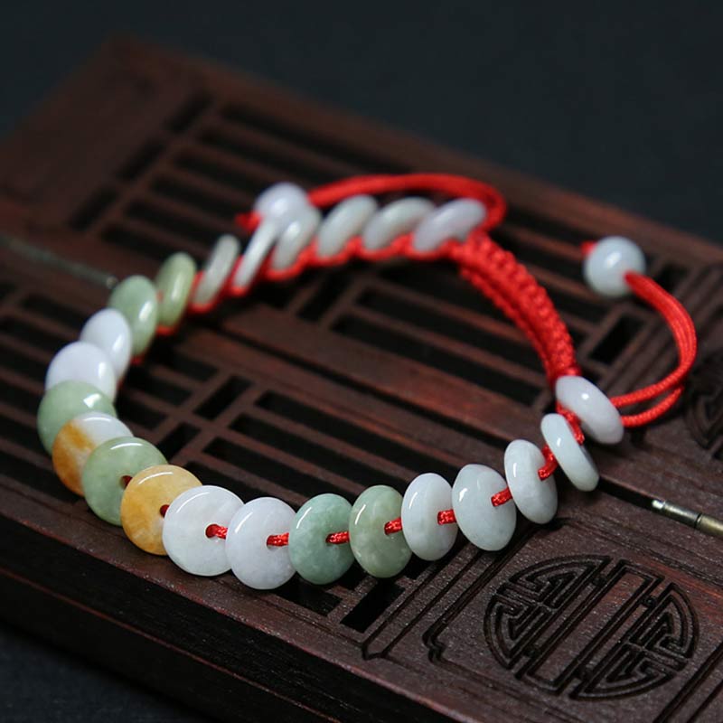 Round Jade Woven Cord Bracelet — product view