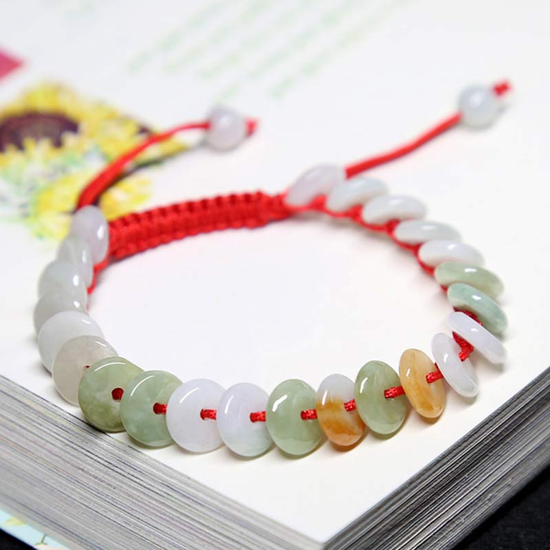 Round Jade Woven Cord Bracelet — detail view 2