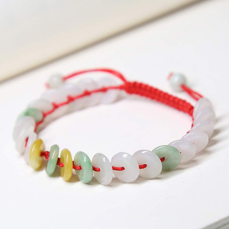 Round Jade Woven Cord Bracelet — detail view 4