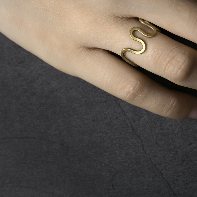 Sculptural Brass Wave Ring — product view 5