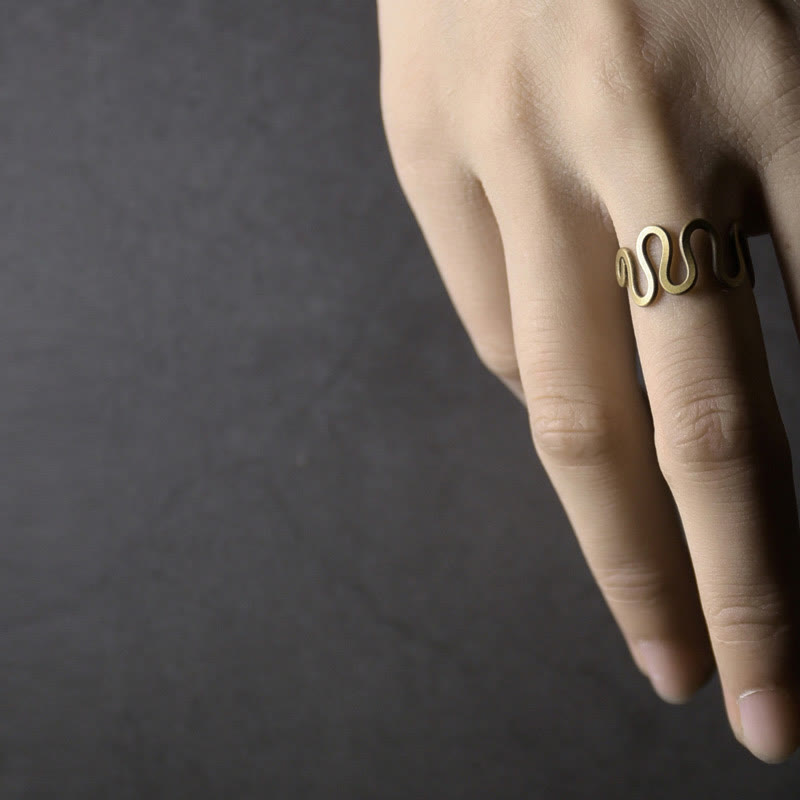 Sculptural Brass Wave Ring — product view 6