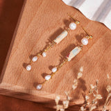 Shoushan Stone and Pearl Drop Earrings — product view