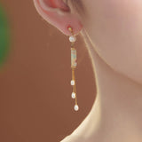 Shoushan Stone and Pearl Drop Earrings — detail view 3