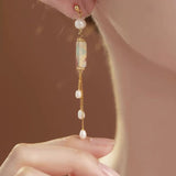 Shoushan Stone and Pearl Drop Earrings — detail view 4