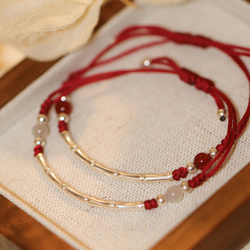 Silver Bamboo and Agate Cord Bracelet — product view 1