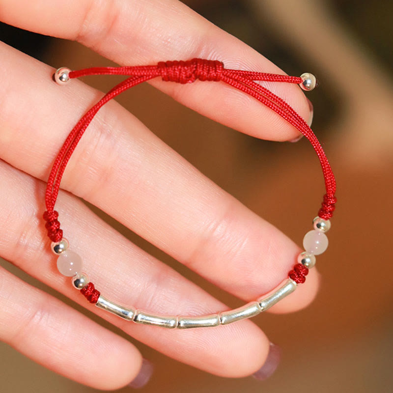 Silver Bamboo and Agate Cord Bracelet — product view 4