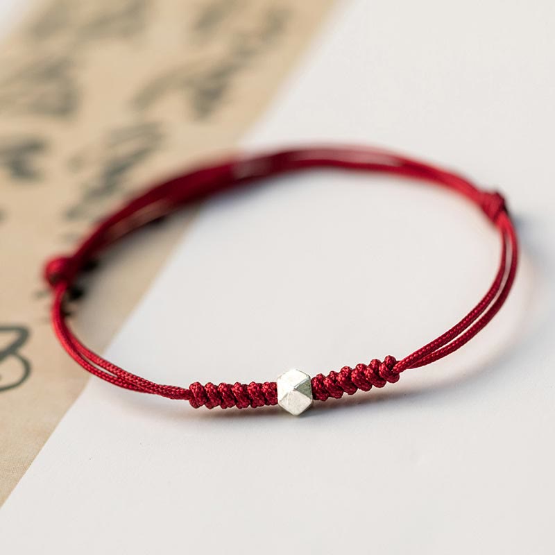 Silver Bead Braided Cord Bracelet — detail view 2