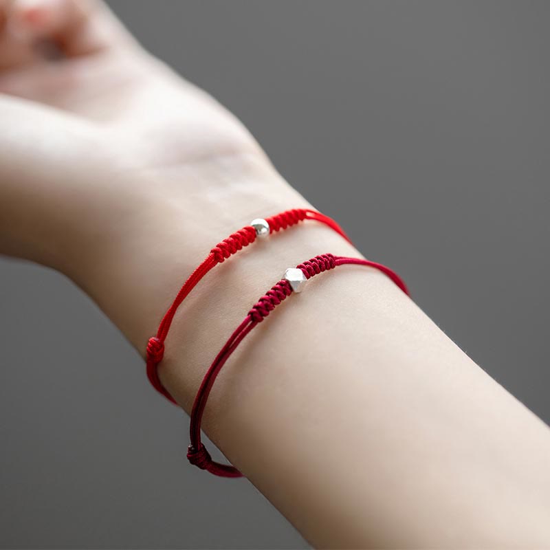 Silver Bead Braided Cord Bracelet — detail view 3