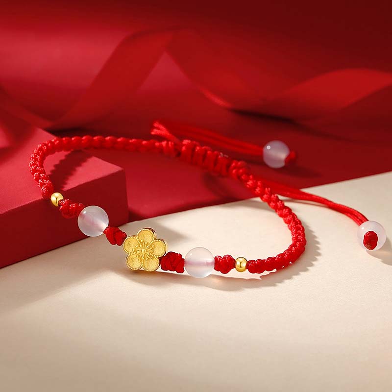 Silver Blossom and Chalcedony Cord Bracelet — detail view 2