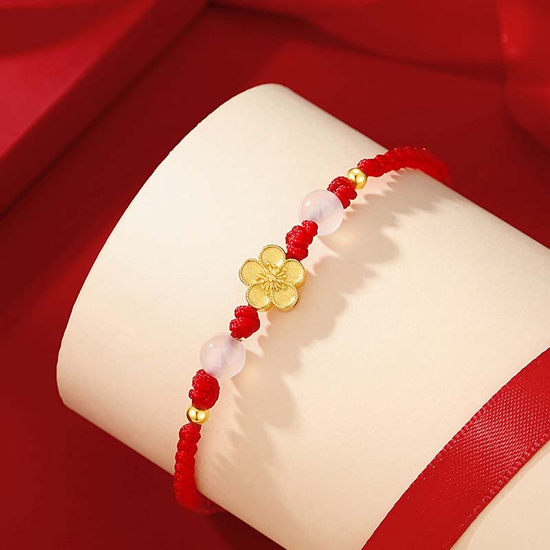 Silver Blossom and Chalcedony Cord Bracelet — detail view 4